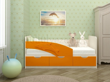 Дельфин-3 Кровать детская 3 ящика без ручек 1.8 Оранжевый глянец в Садовом - sadovyj.mebel54.com | фото