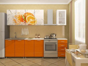 Кухонный гарнитур 1,6м Апельсин (Белый/Оранжевый металлик/Фотопечать апельсин) в Садовом - sadovyj.mebel54.com | фото