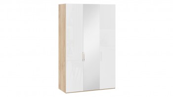 Шкаф комбинированный с 2 глухими и 1 зеркальной дверями правый «Эмбер» Яблоня Беллуно/Белый глянец в Садовом - sadovyj.mebel54.com | фото